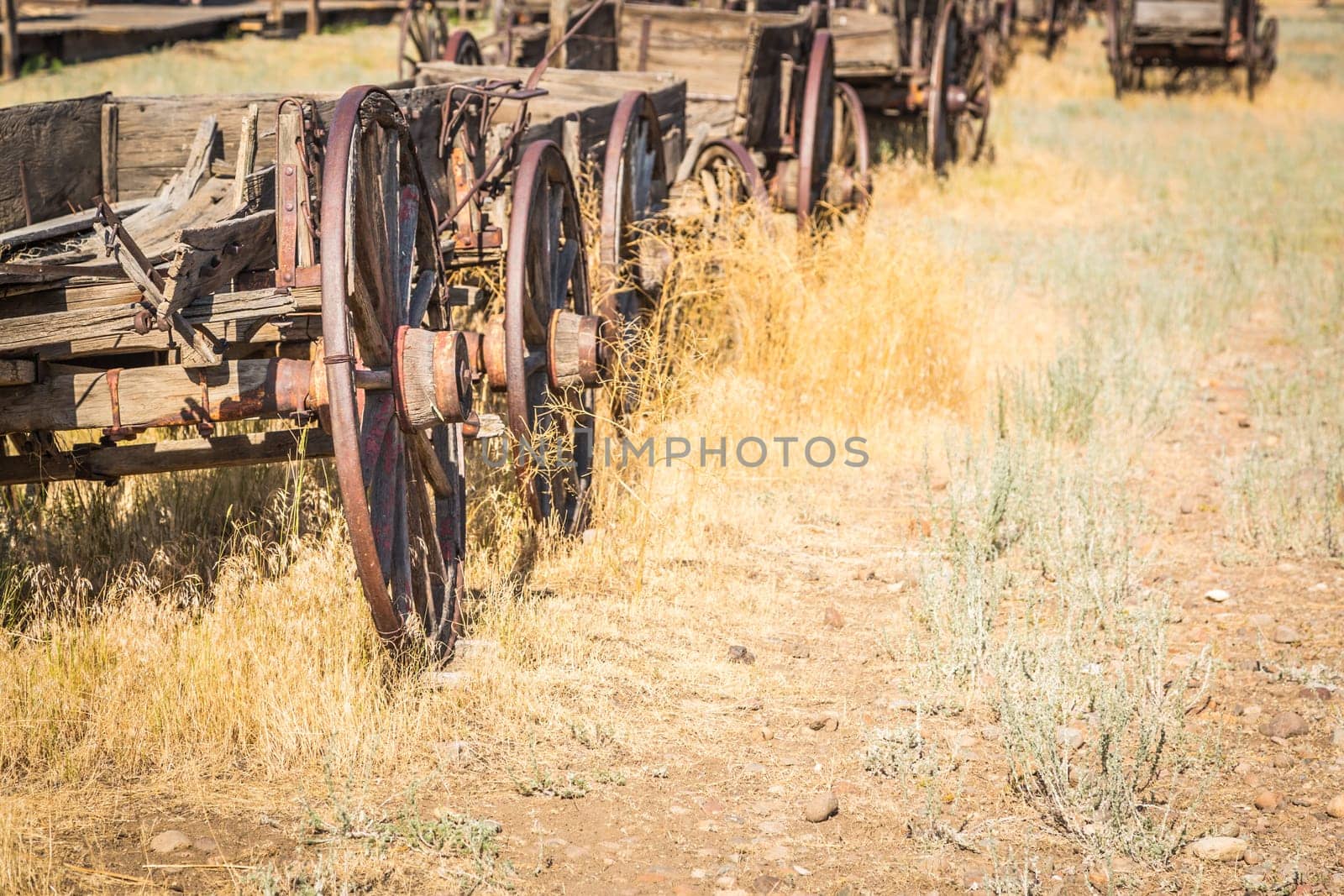 Abstract of Vintage Antique Wood Wagons and Wheels.
