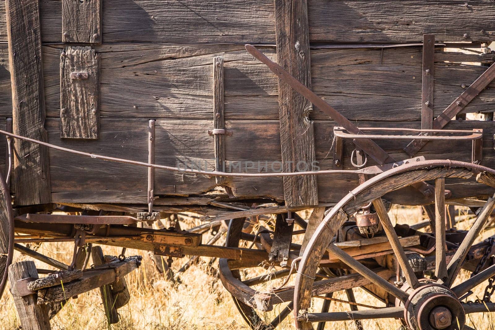 Abstract of Vintage Antique Wood Wagons and Wheels.