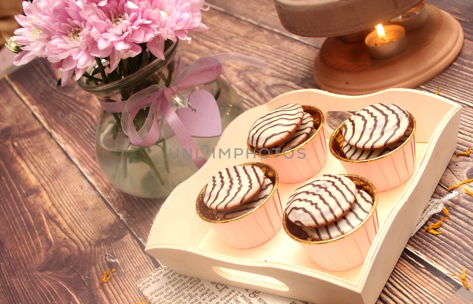 soft cakes with chocolate and jam