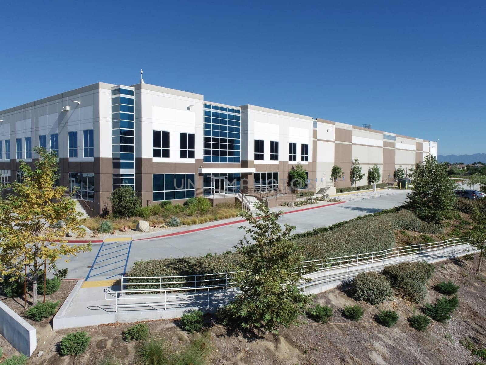 Aerial View Of Industrial Commerce Office Buildings.