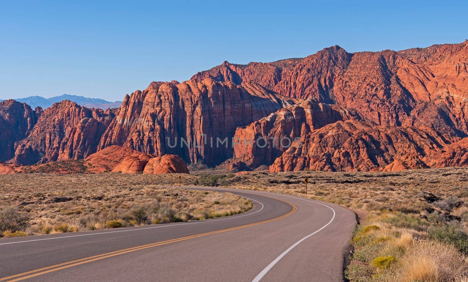 Road Into A Red Rocks Canyon in Snow Canyon State Park in Utah