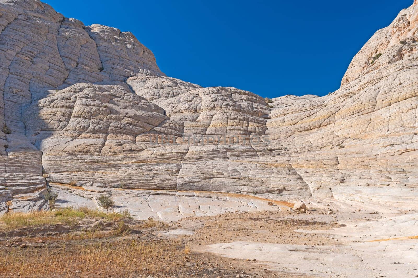 Striated and Eroded Rock in a Sandstone Canyon in Snow Canyon State Park in Utah