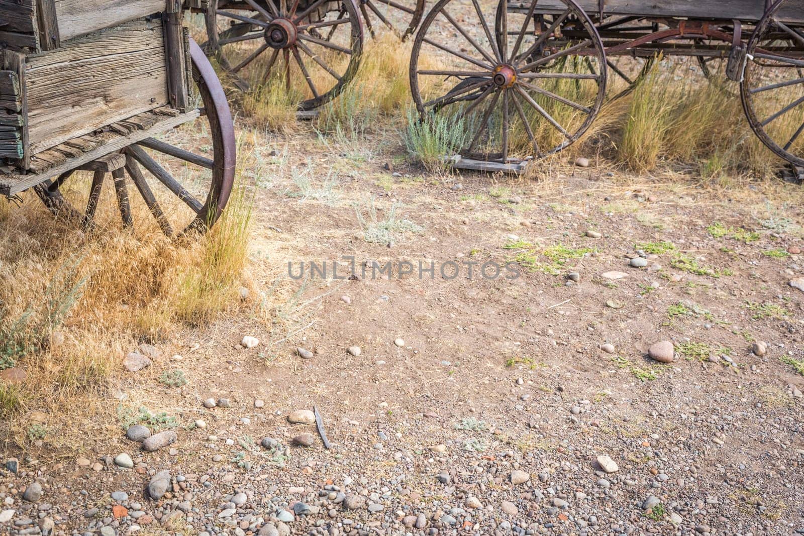 Abstract of Vintage Antique Wood Wagons and Wheels.
