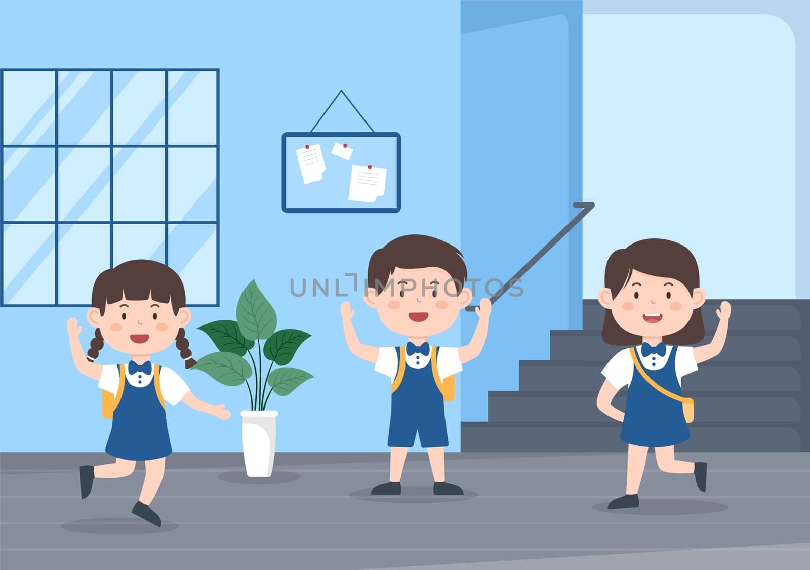 Students Leave School Building After Class or Program and Back to Home in Template Hand Drawn Cartoon Flat Style Illustration