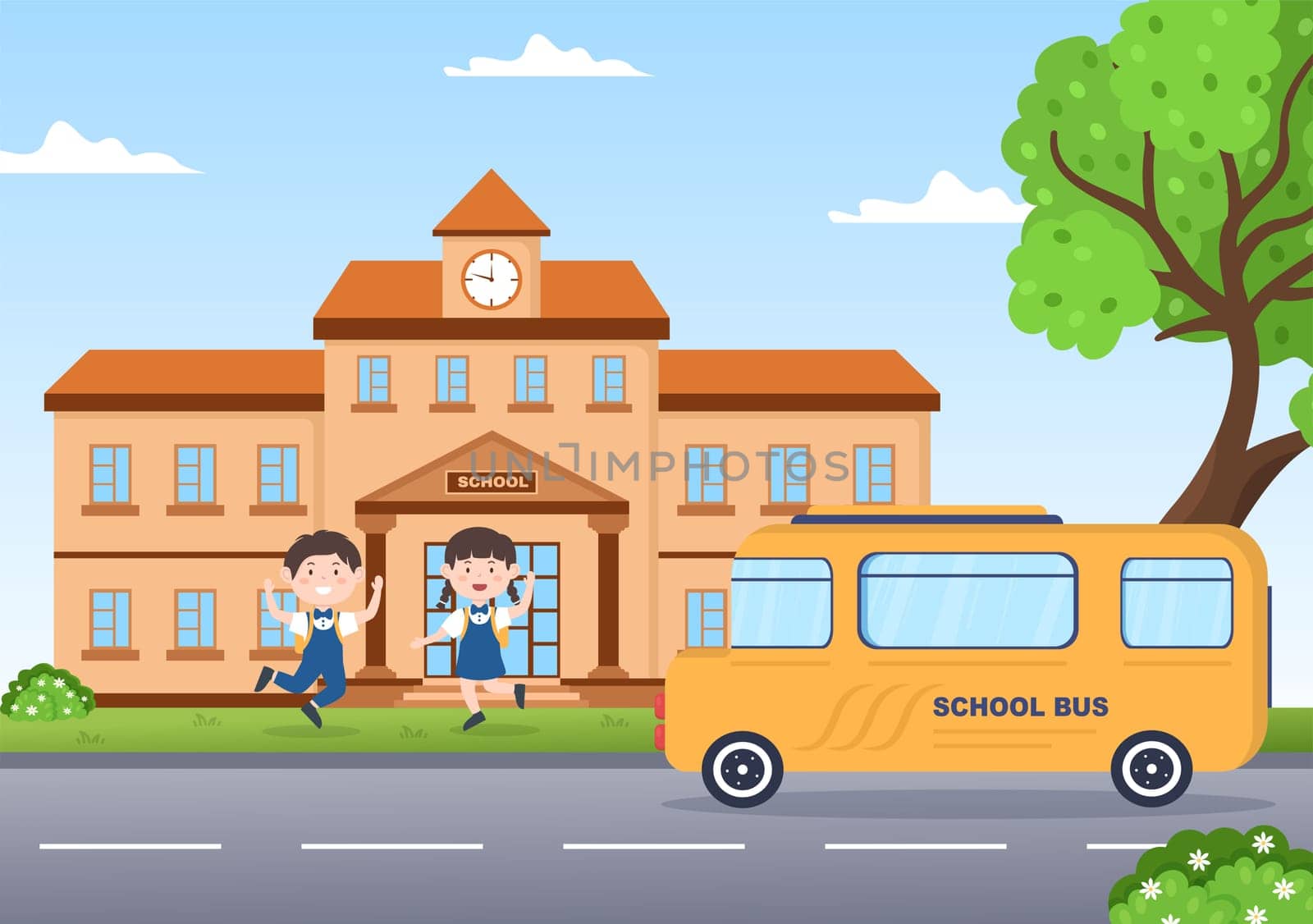 Students Leave School Building After Class or Program and Back to Home in Template Hand Drawn Cartoon Flat Style Illustration