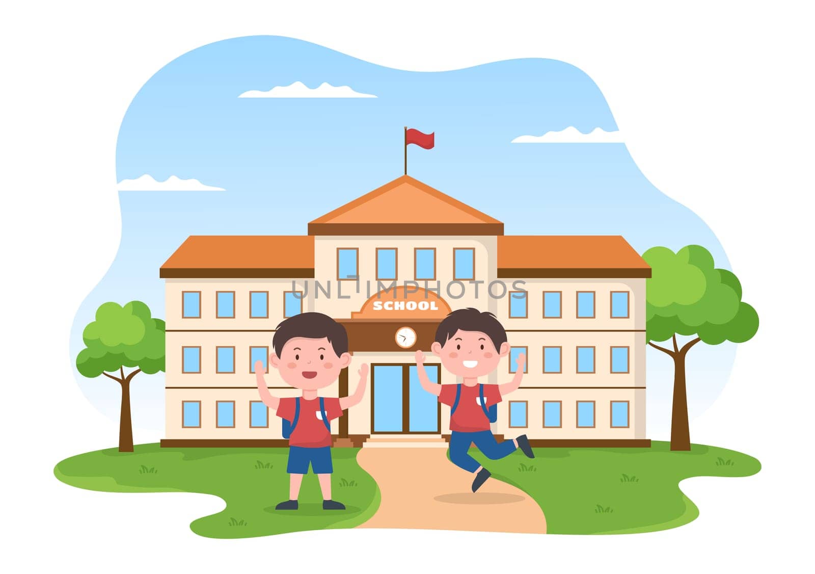 Students Leave School Building After Class or Program and Back to Home in Template Hand Drawn Cartoon Flat Style Illustration