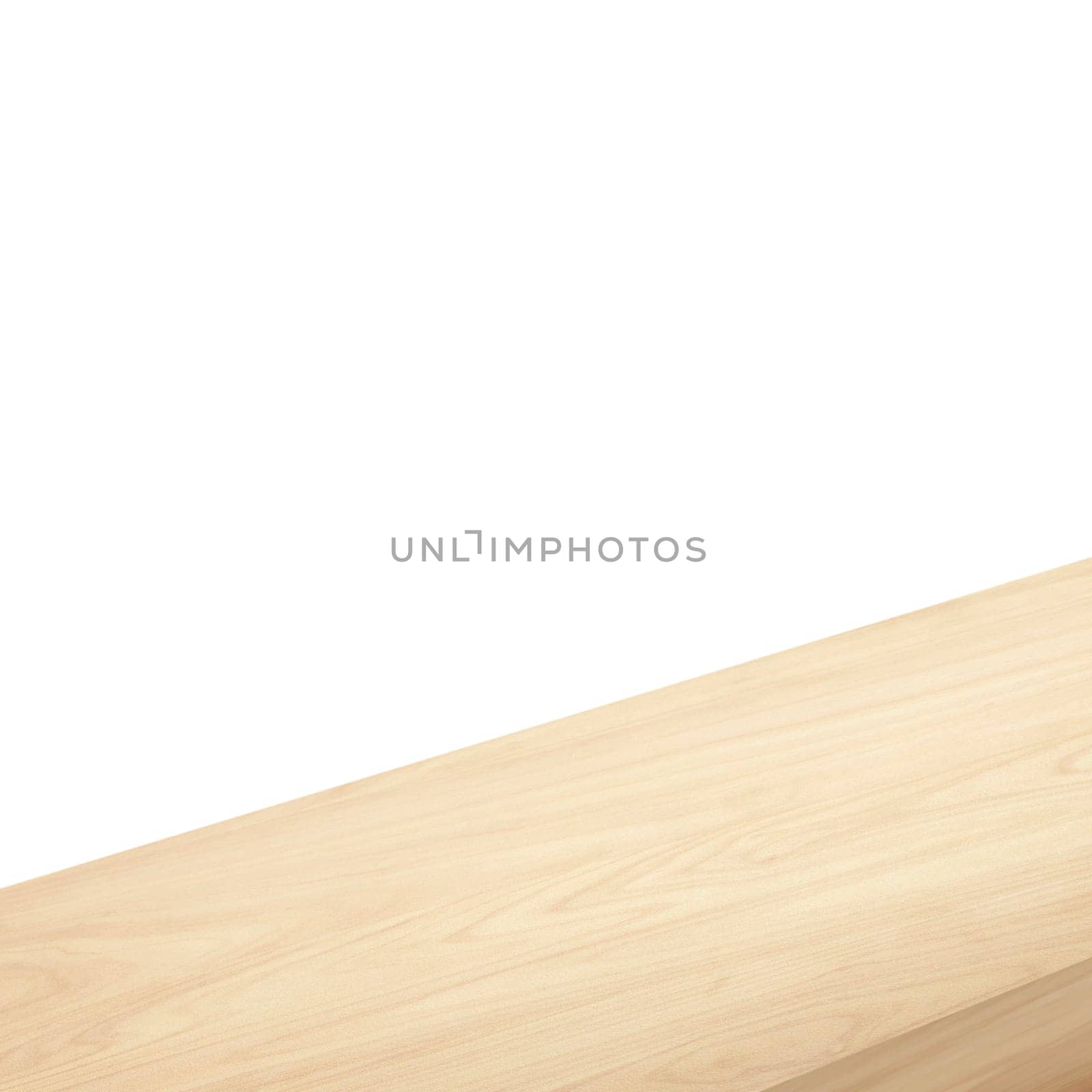 A view of the corner of a wooden table or corner of a wooden table on a white background. 3d render
