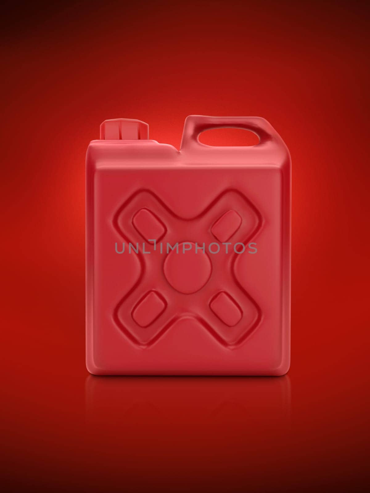 Blank packaging red plastic gallon on red background. 3d render