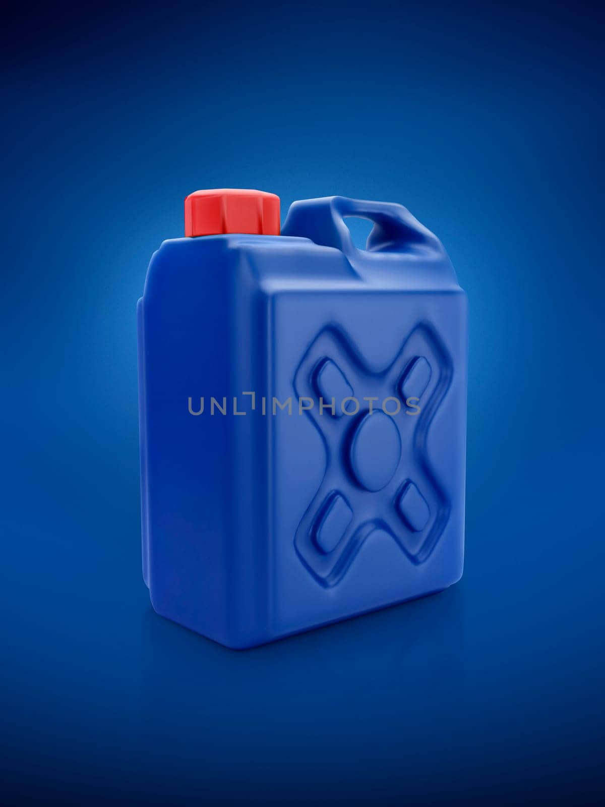 blue plastic gallon empty packaging on blue background 3d render
