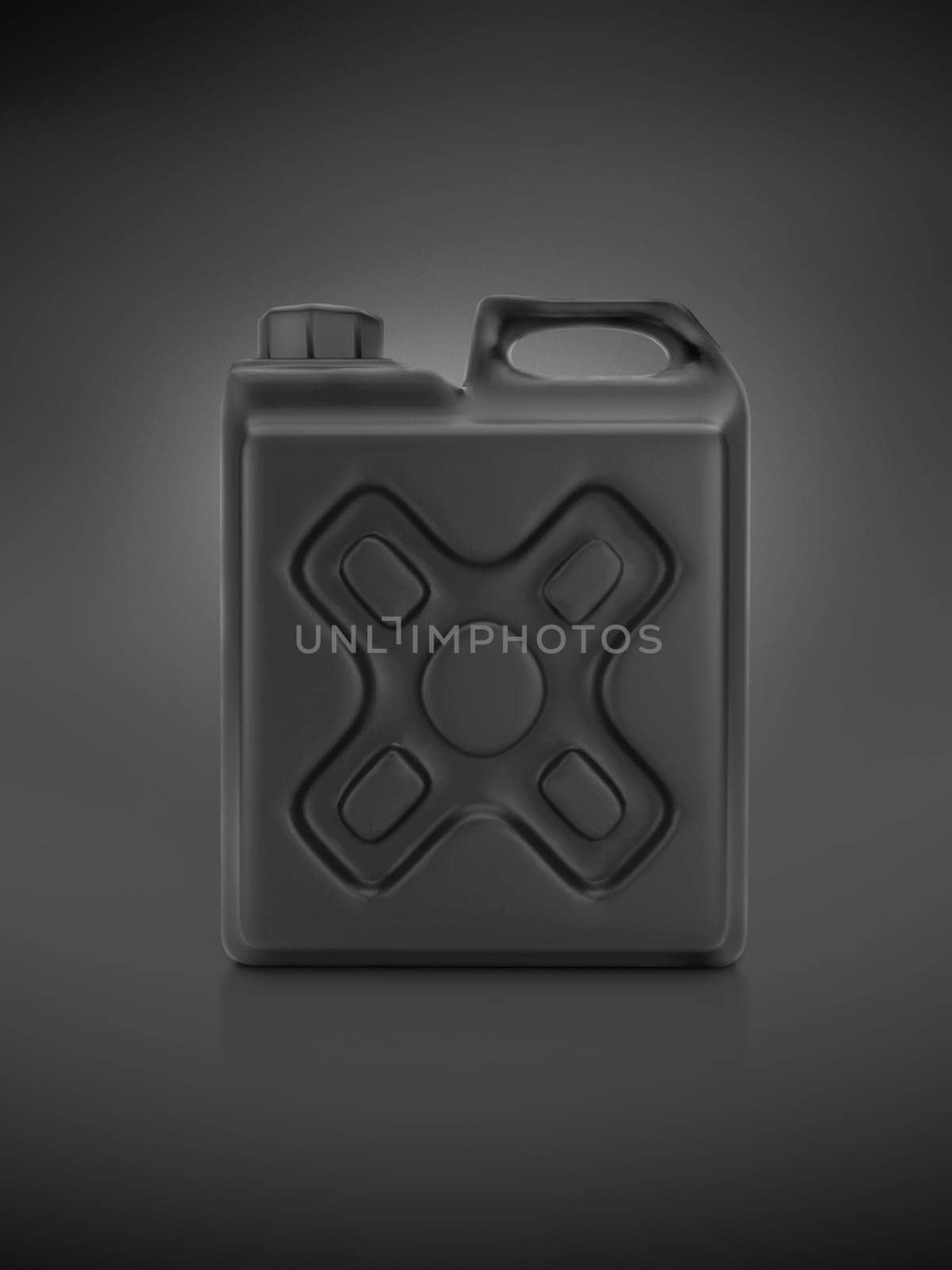 Blank packaging black plastic gallon on black background. 3d render