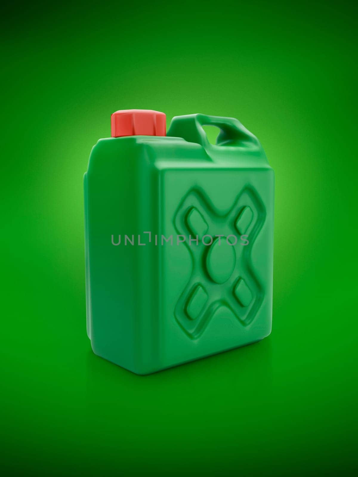 Blank packaging green plastic gallon on green background. 3d render
