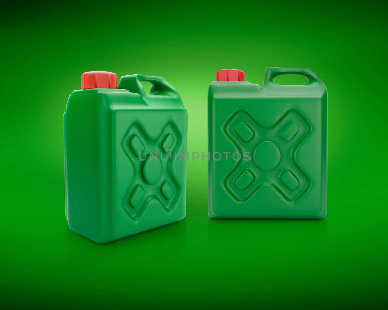 Blank packaging green plastic gallon on green background. 3d render