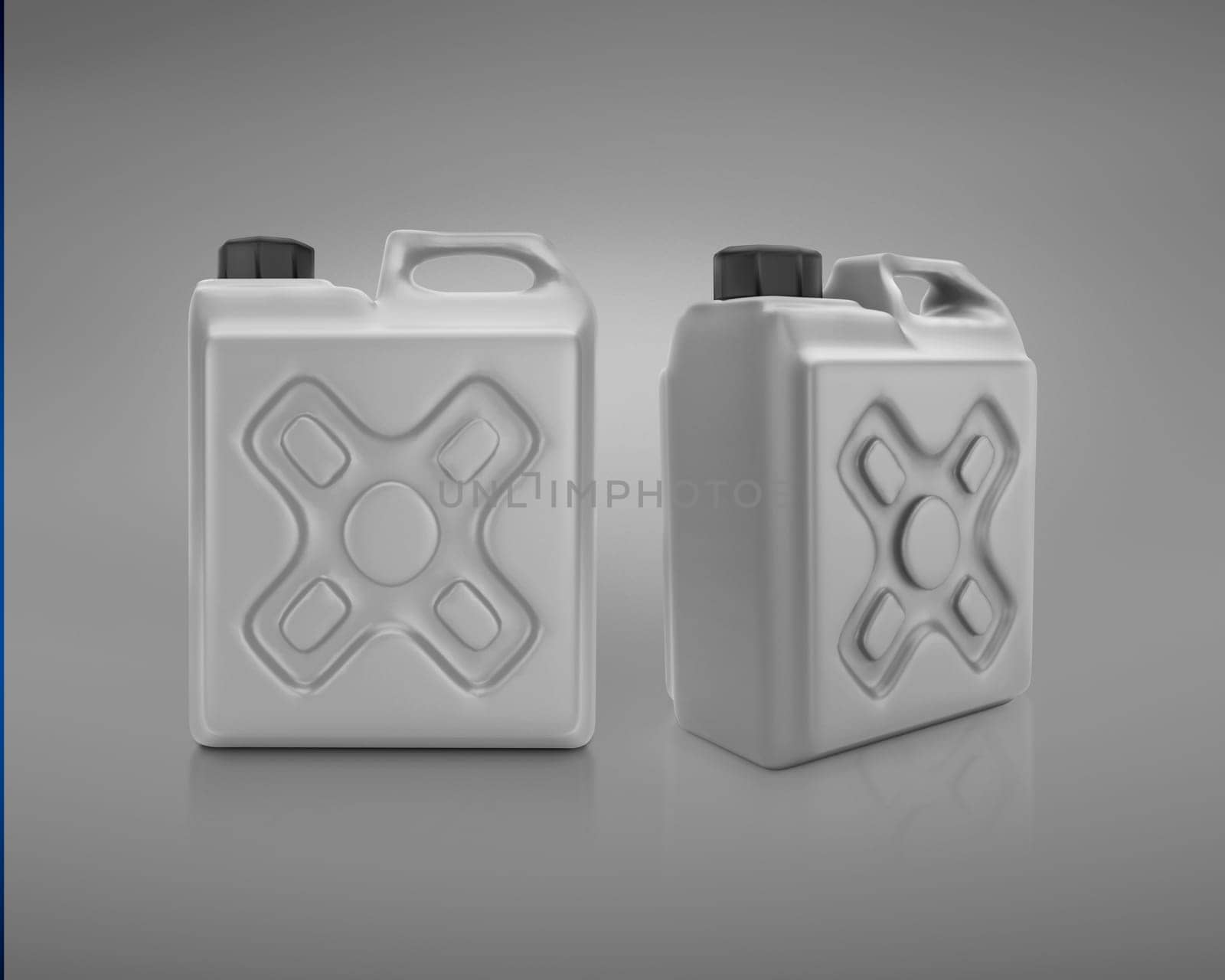 Blank packaging gray plastic gallon on gray background. 3d render