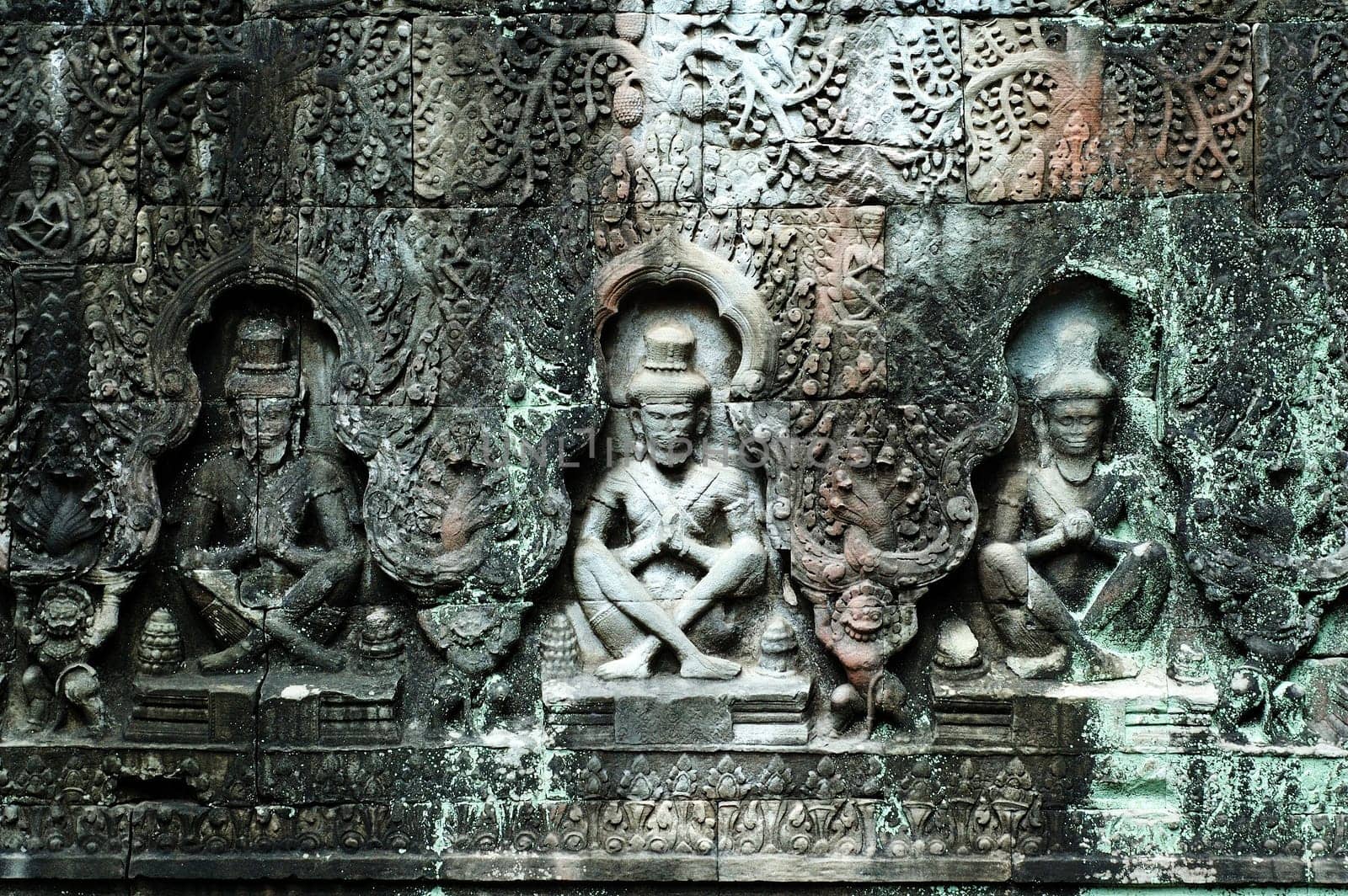 The sculpted statues of mandapa, Siem Reap, Cambodia