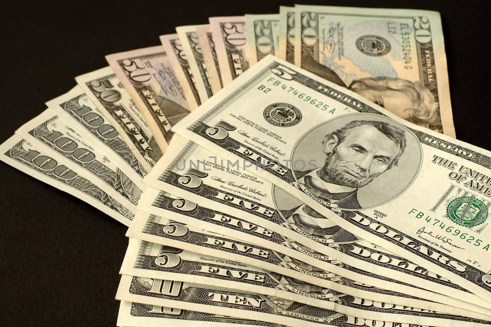 The dollars of USA with black background