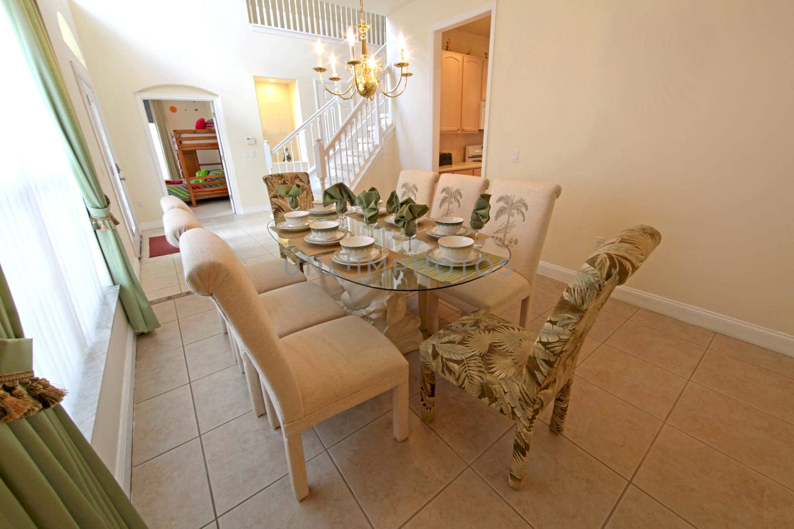 An interior shot of a dining room in a home