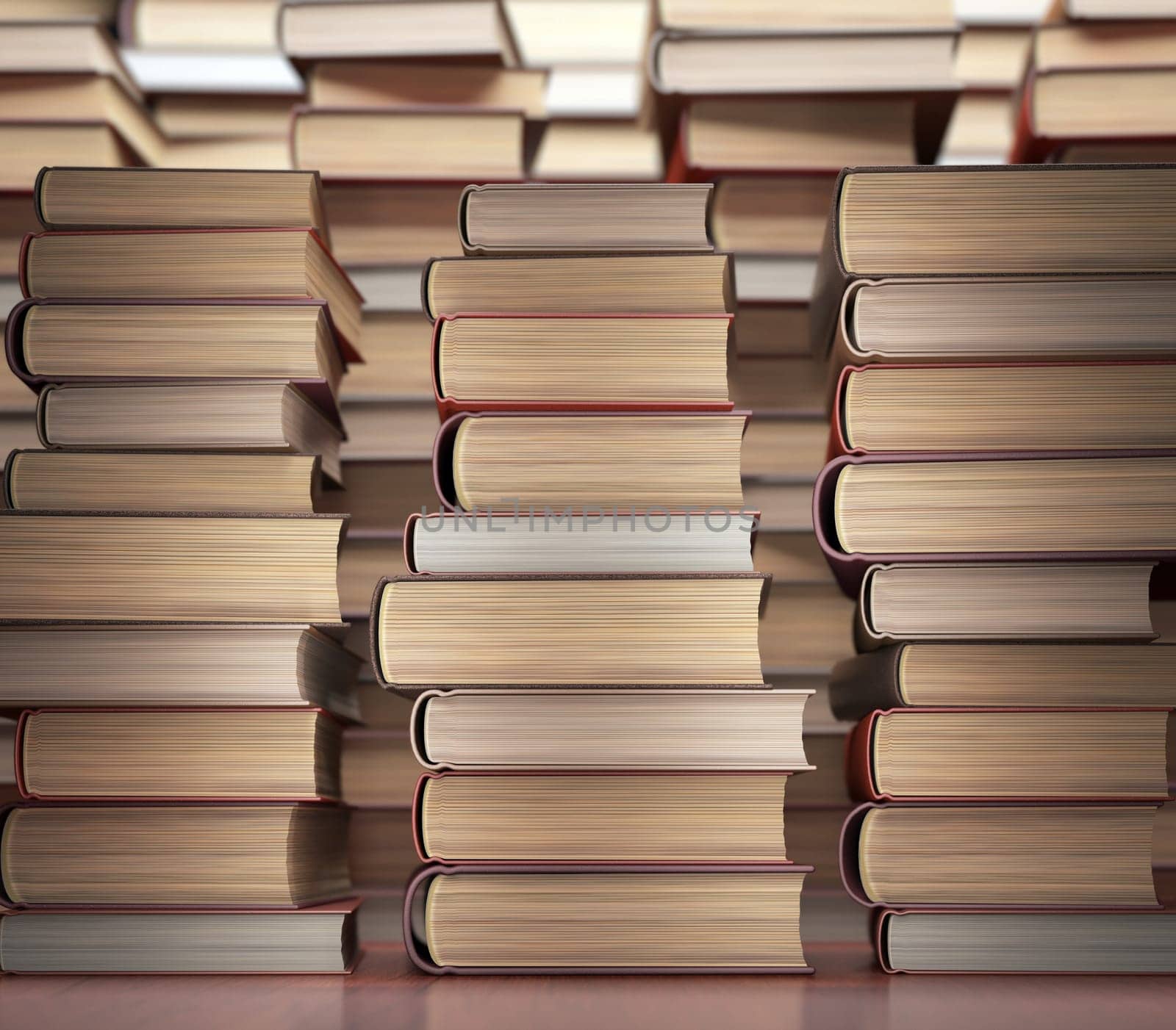 Several books stacked on the table.