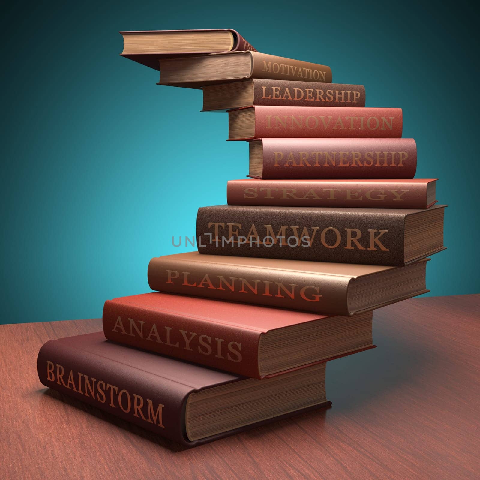 Stairs made of books on a concept of learning and achievement of success. Clipping path included.