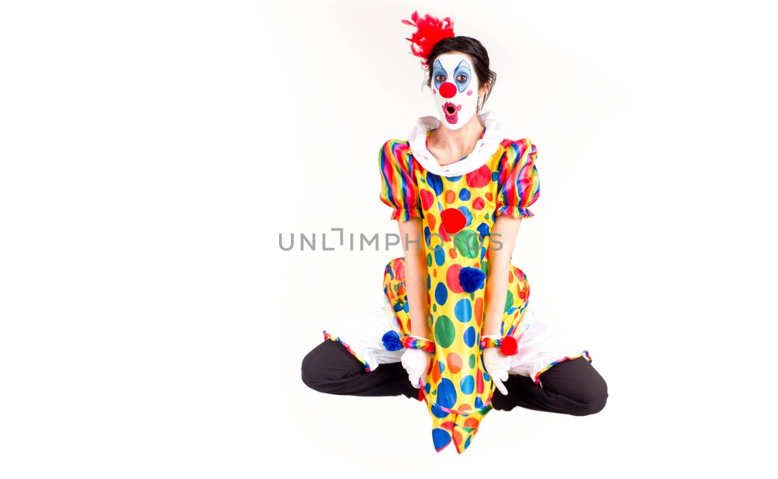 Woman Clowning around in Mid Air as if there were zero gravity