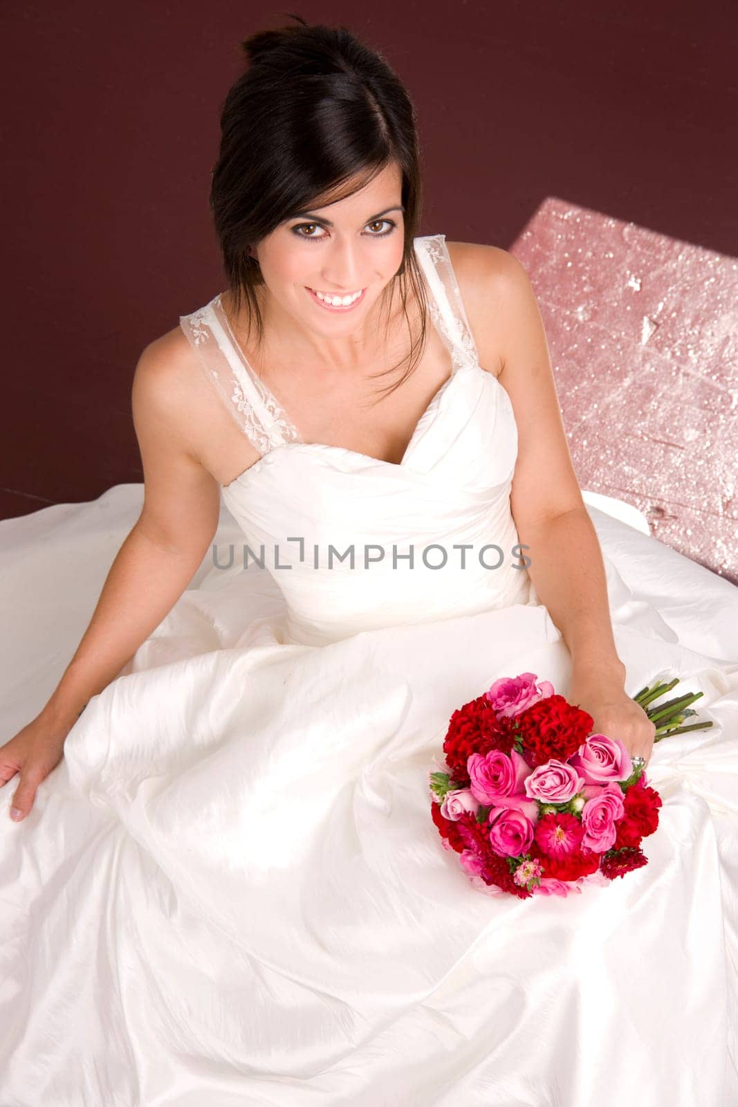 Bridal Portrait Happy Attractive WOman White Wedding Gown