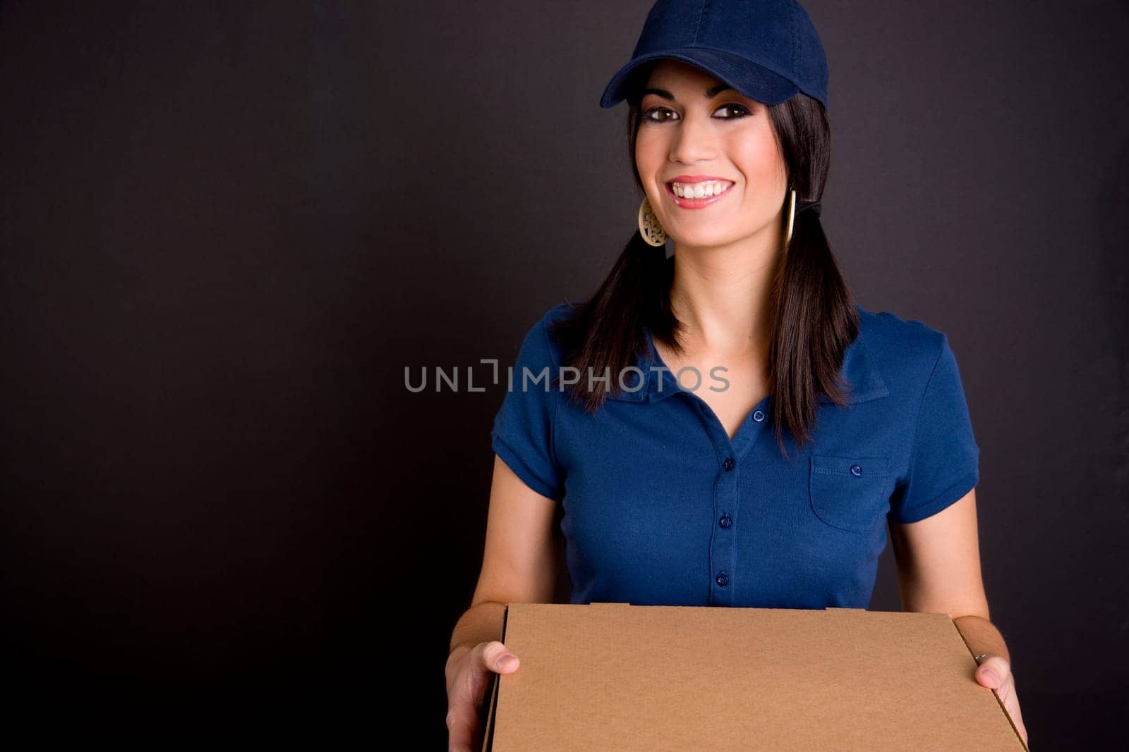 Delivery Service Attractive Woman Brings Food Pizza Delivery