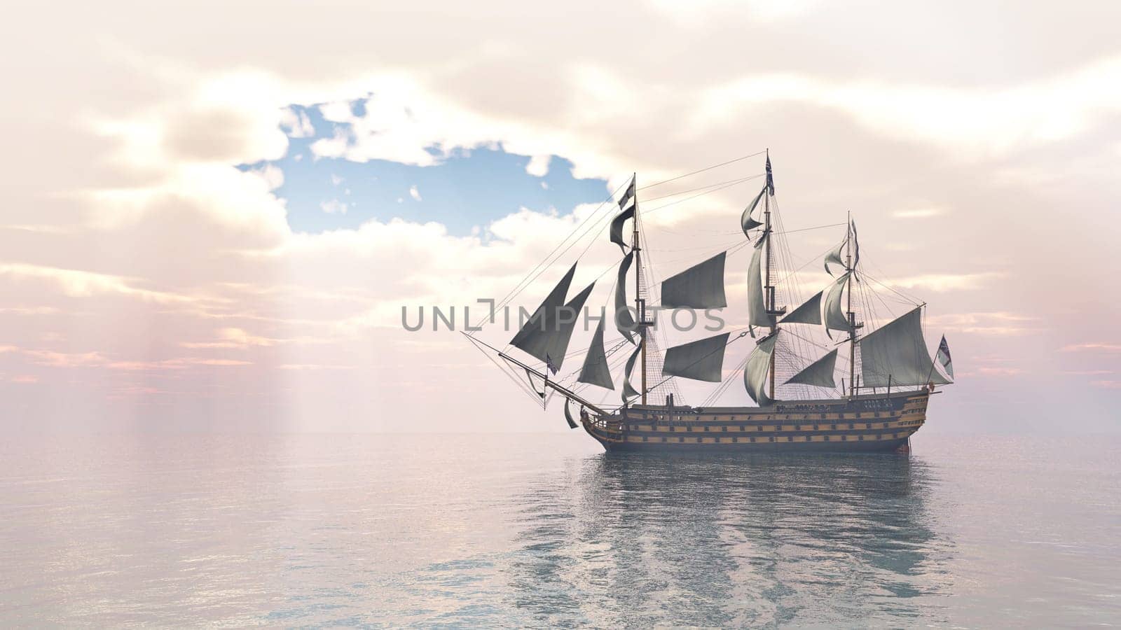 Computer-generated 3D illustration with the British flagship HMS Victory