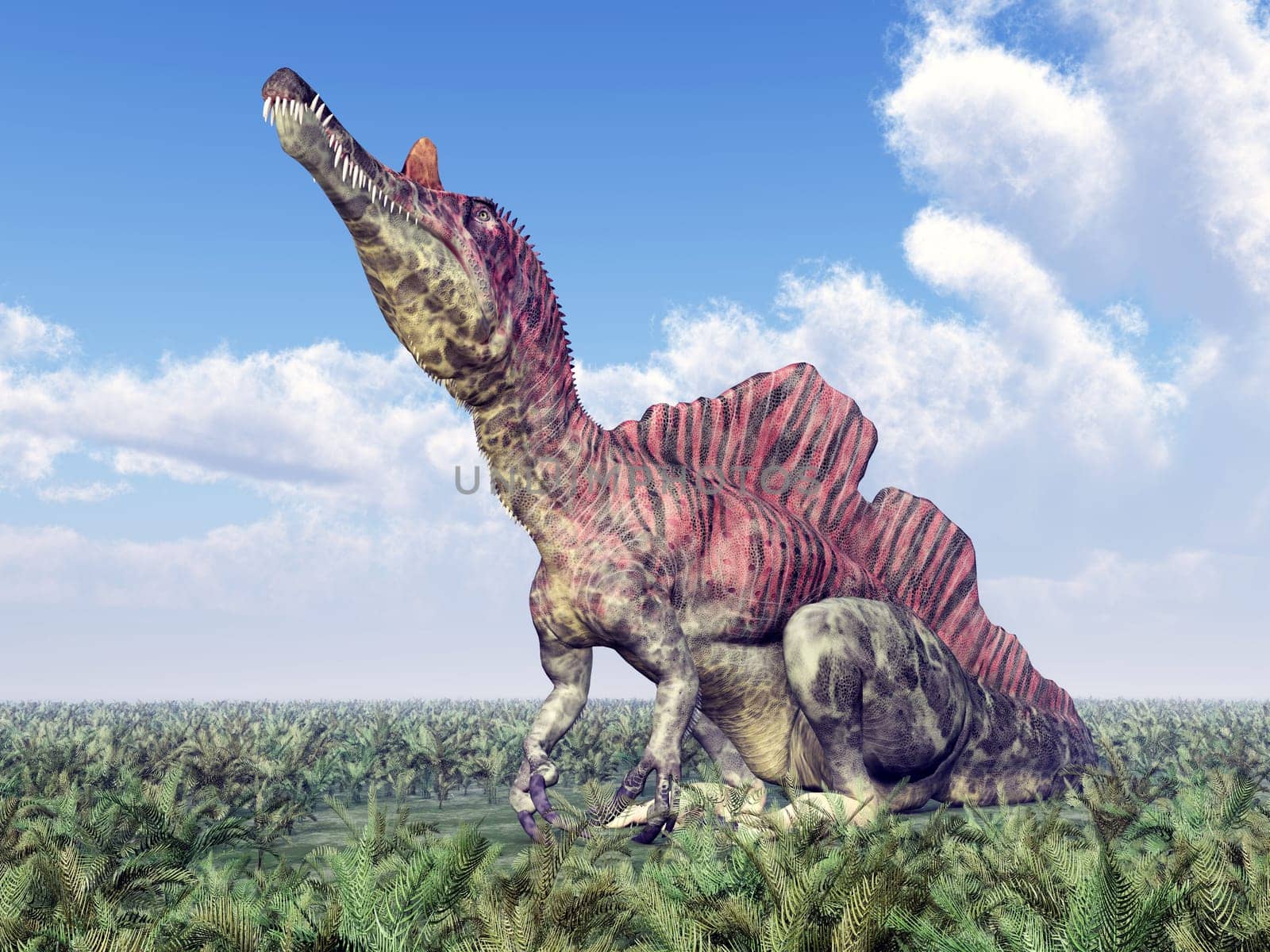 Computer-generated 3D illustration with the dinosaur Ichthyovenator