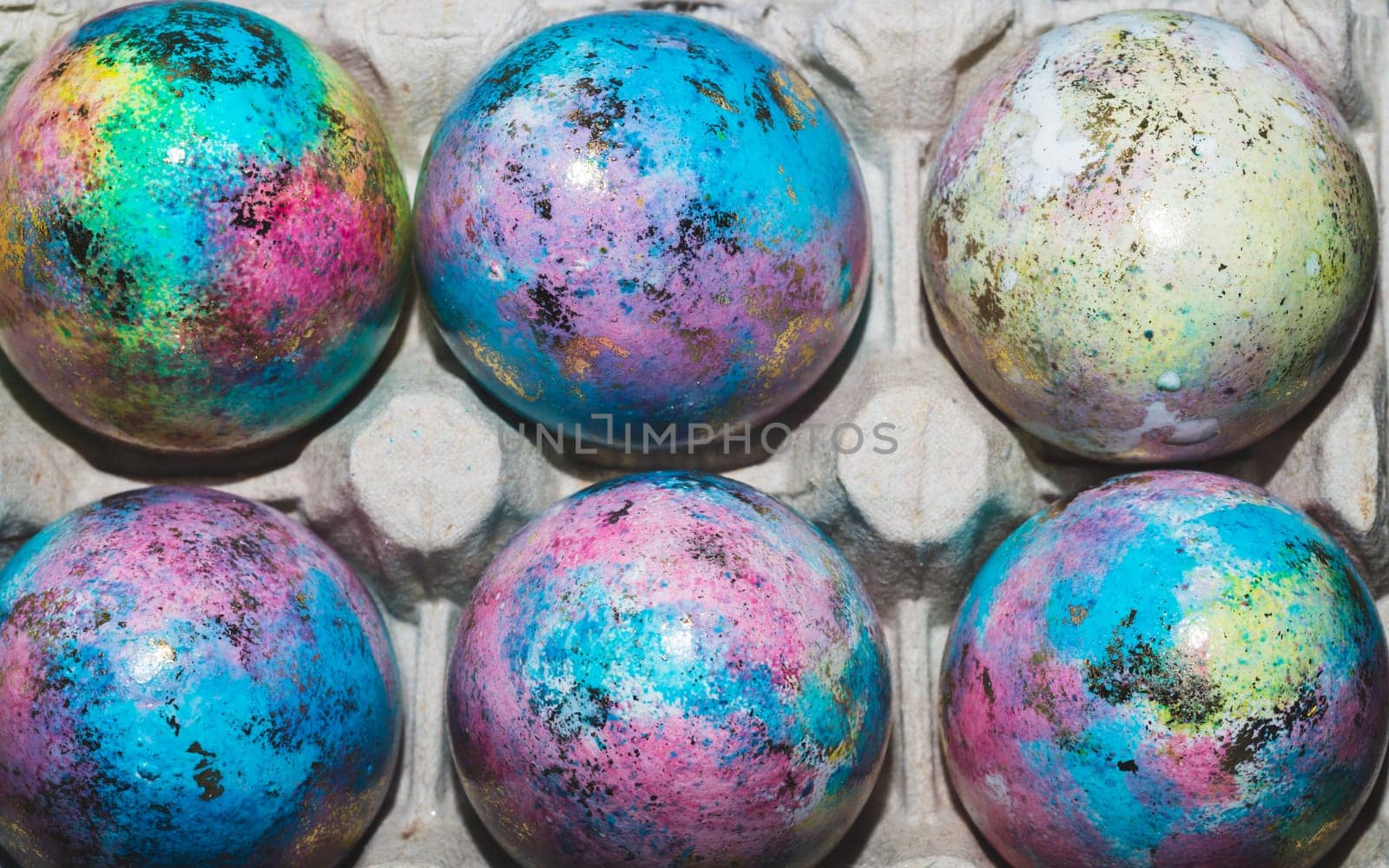 Colorful eggs for holiday easter close up
