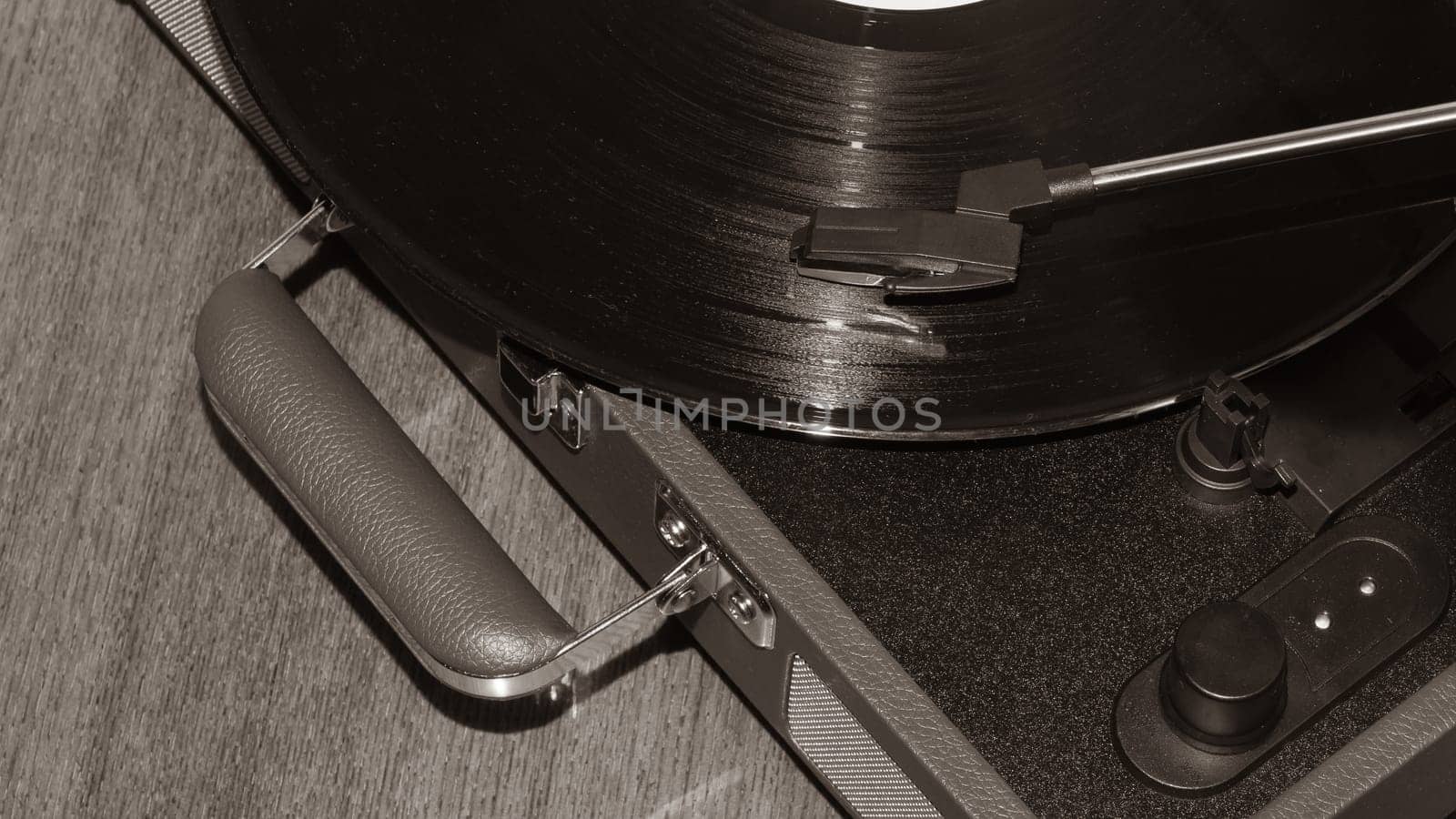 Vinyl player playing a record close up