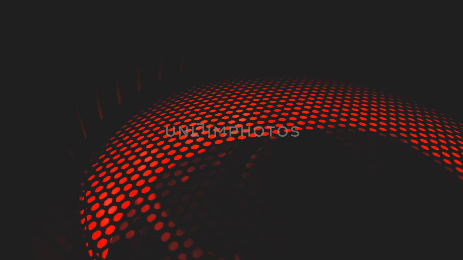 Modern abstract background with red lights. cooler of processor with color light luminous through the protective grid in the dark. futuristic design