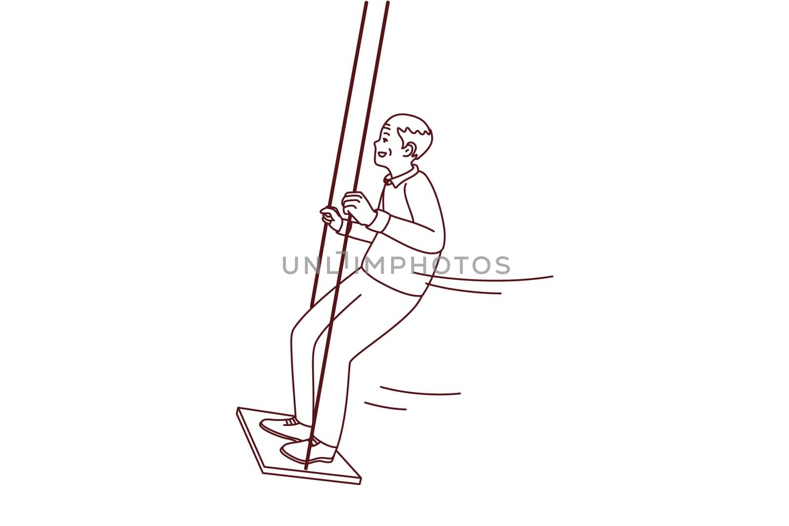 Happy active elderly grandfather swinging