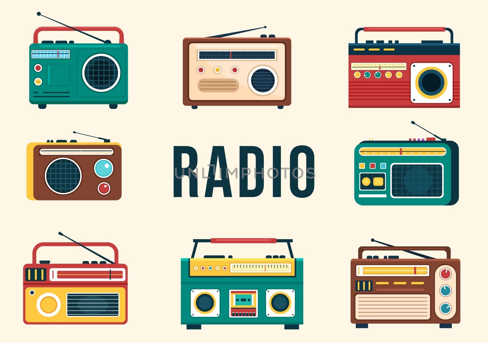 Radio Player for Record, Talk Show, Interviews Celebrity and Listening to Music in Template Hand Drawn Cartoon Flat Style Illustration