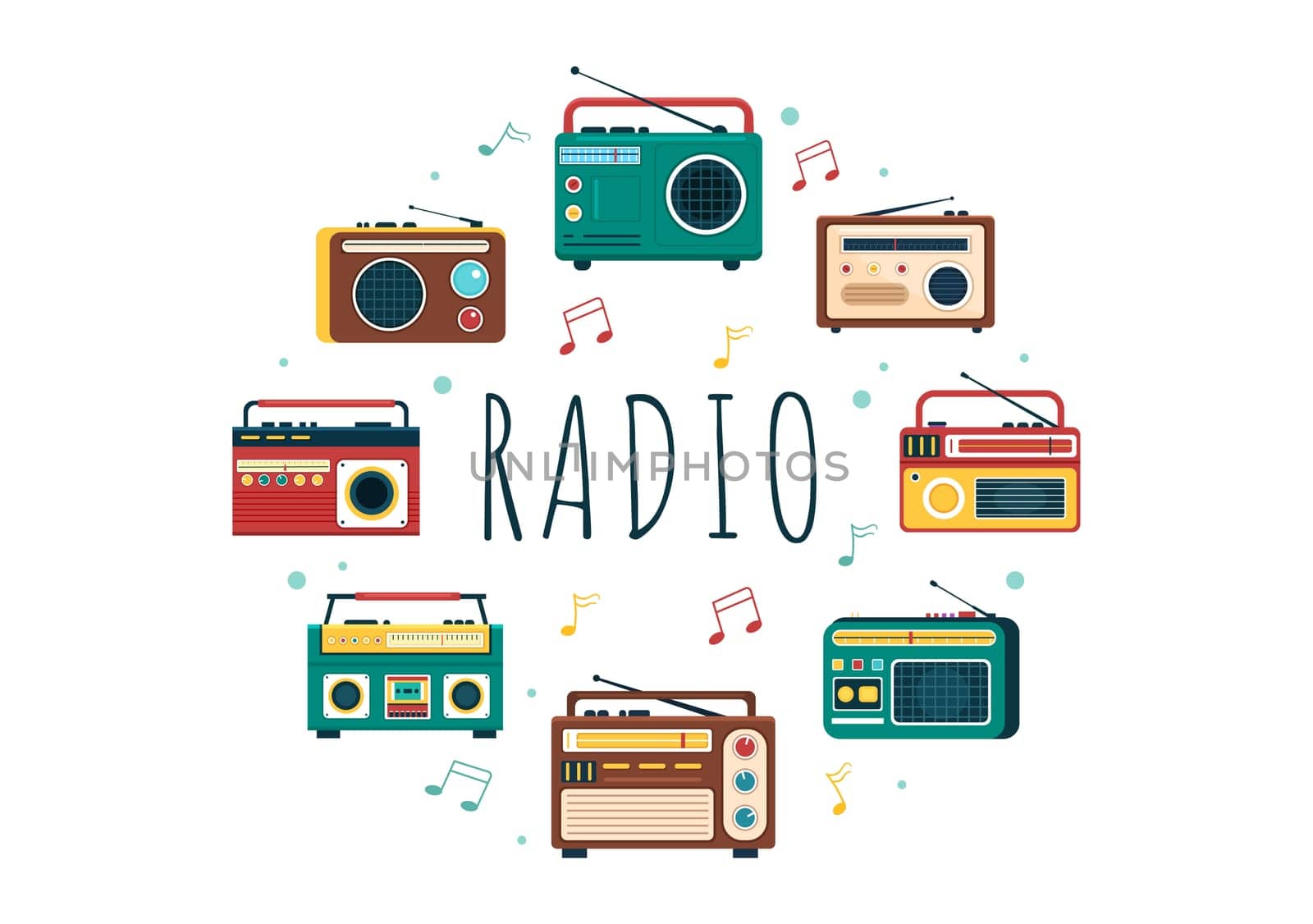 Radio Player for Record, Talk Show, Interviews Celebrity and Listening to Music in Template Hand Drawn Cartoon Flat Style Illustration