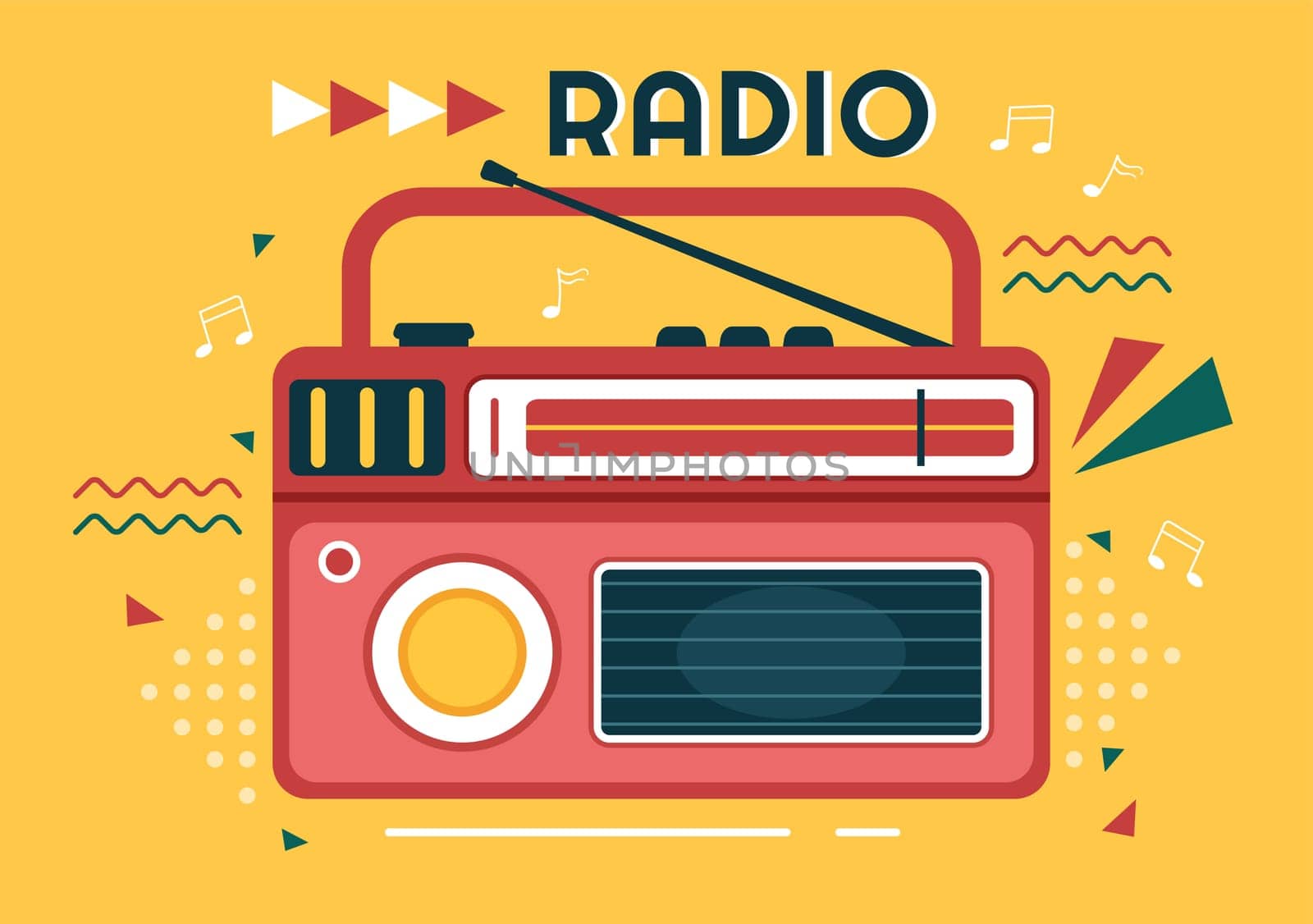 Radio Player for Record, Talk Show, Interviews Celebrity and Listening to Music in Template Hand Drawn Cartoon Flat Style Illustration