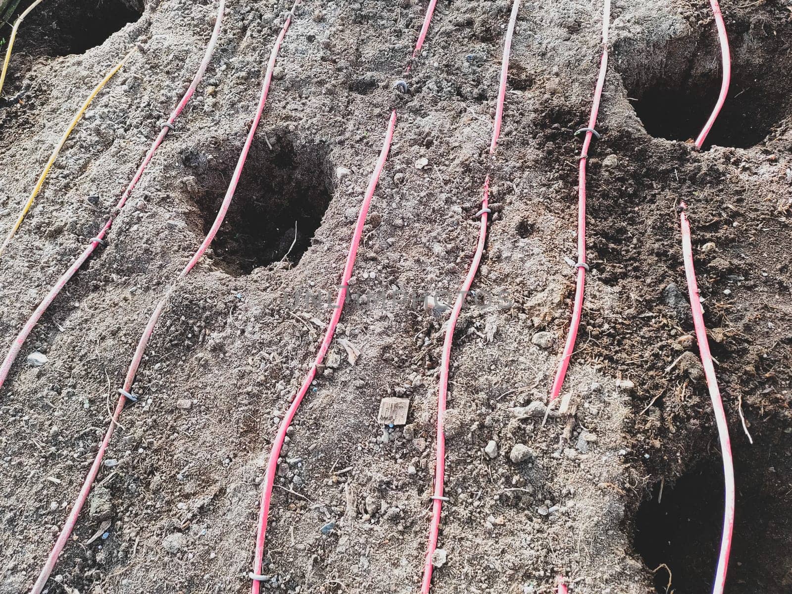 Holes in the soil for planting plants. gardening works