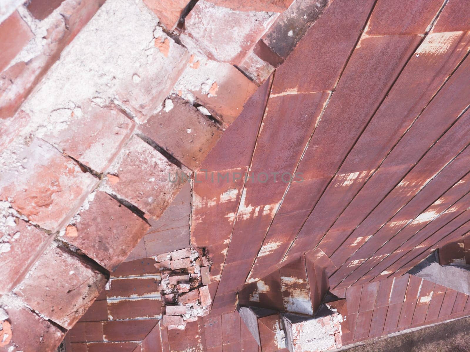 Old tile roof. abstract view from top