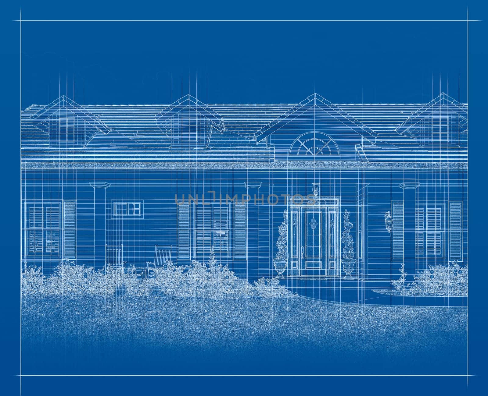 Pencil Sketch of Custom House on Blue.