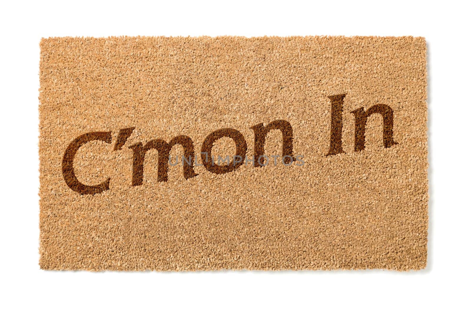 Cmon In Welcome Mat Isolated On A White Background.