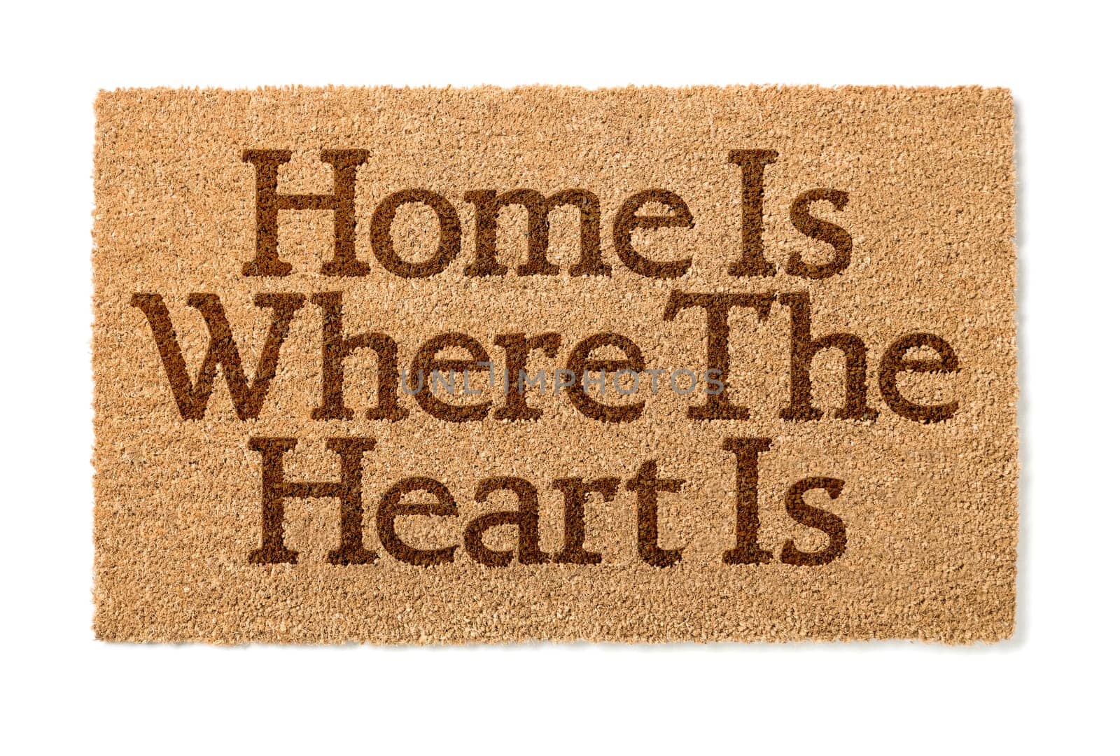 Home Is Where The Heart Is Welcome Mat Isolated On A White Background.