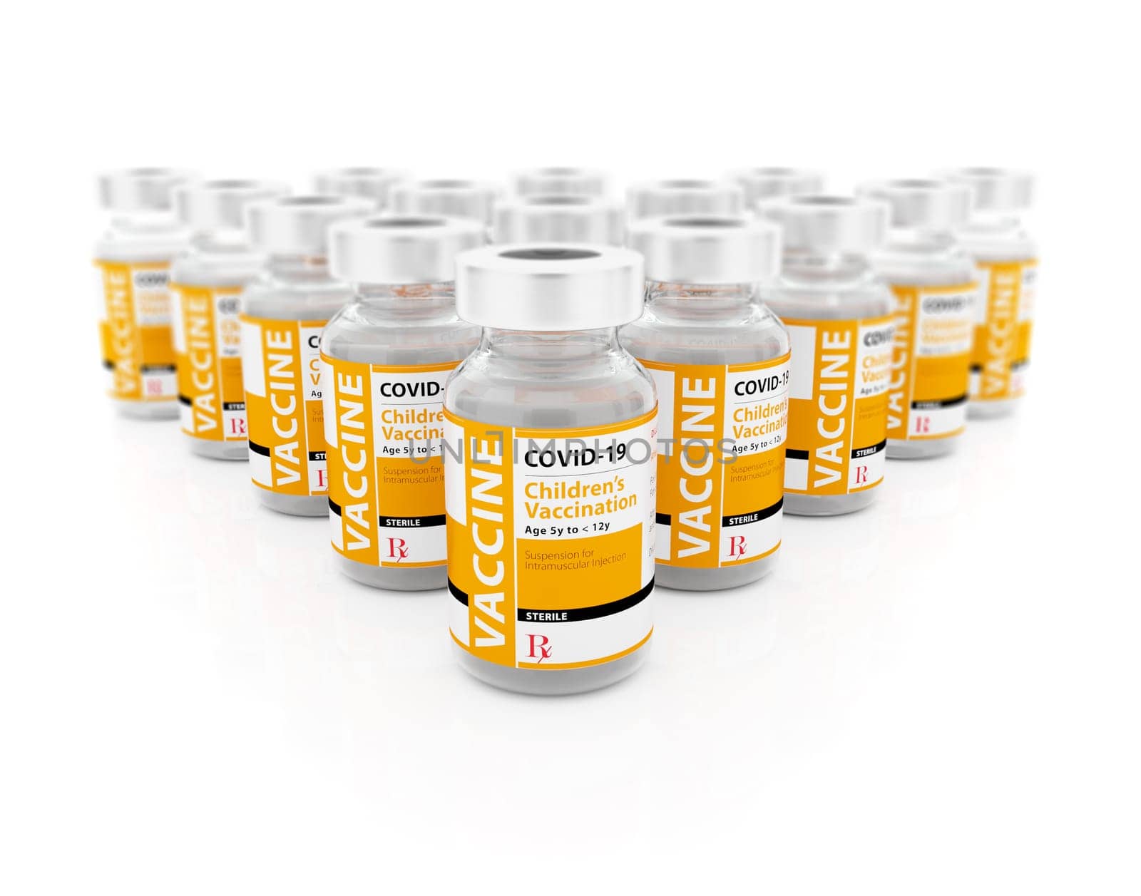 3D Illustration of COVID-19 Vaccine for Children Vials on White Background