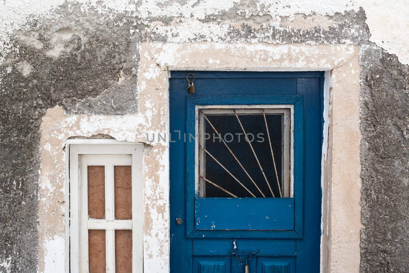 Abstract of Home Wall, Door and Window on the Island of Santorini Greece.