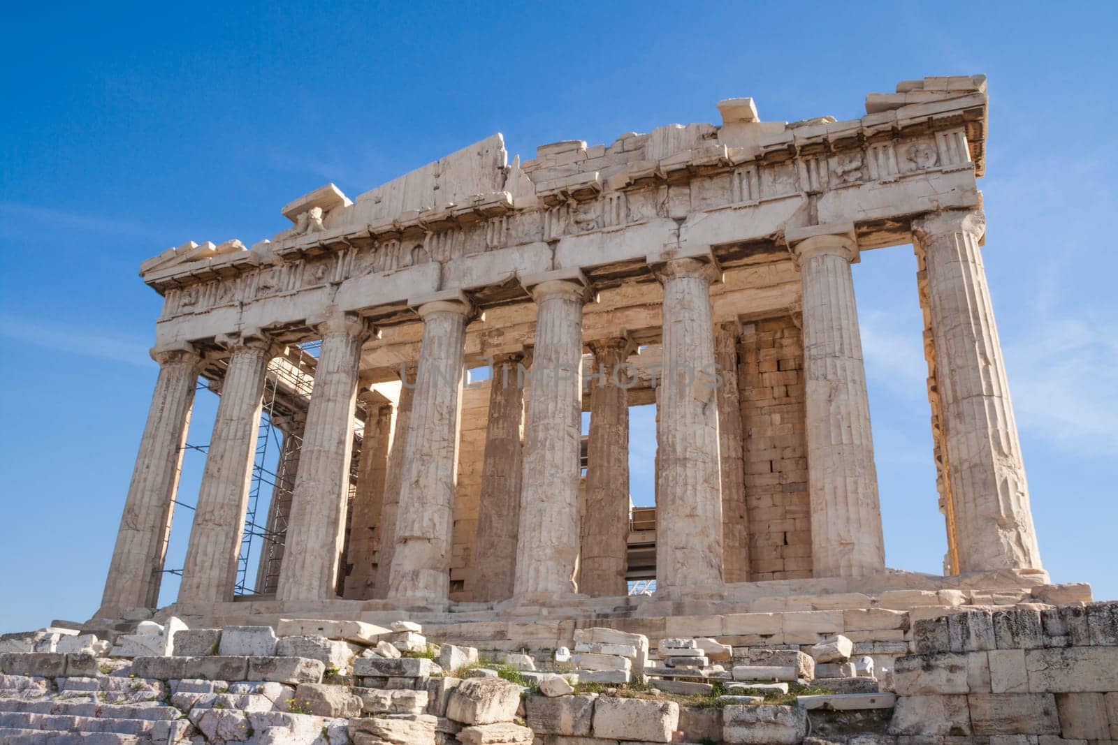 Parthenon on the Acropolis of Athens, Greece. The ancient Greek Parthenon is the main landmark of Athens.