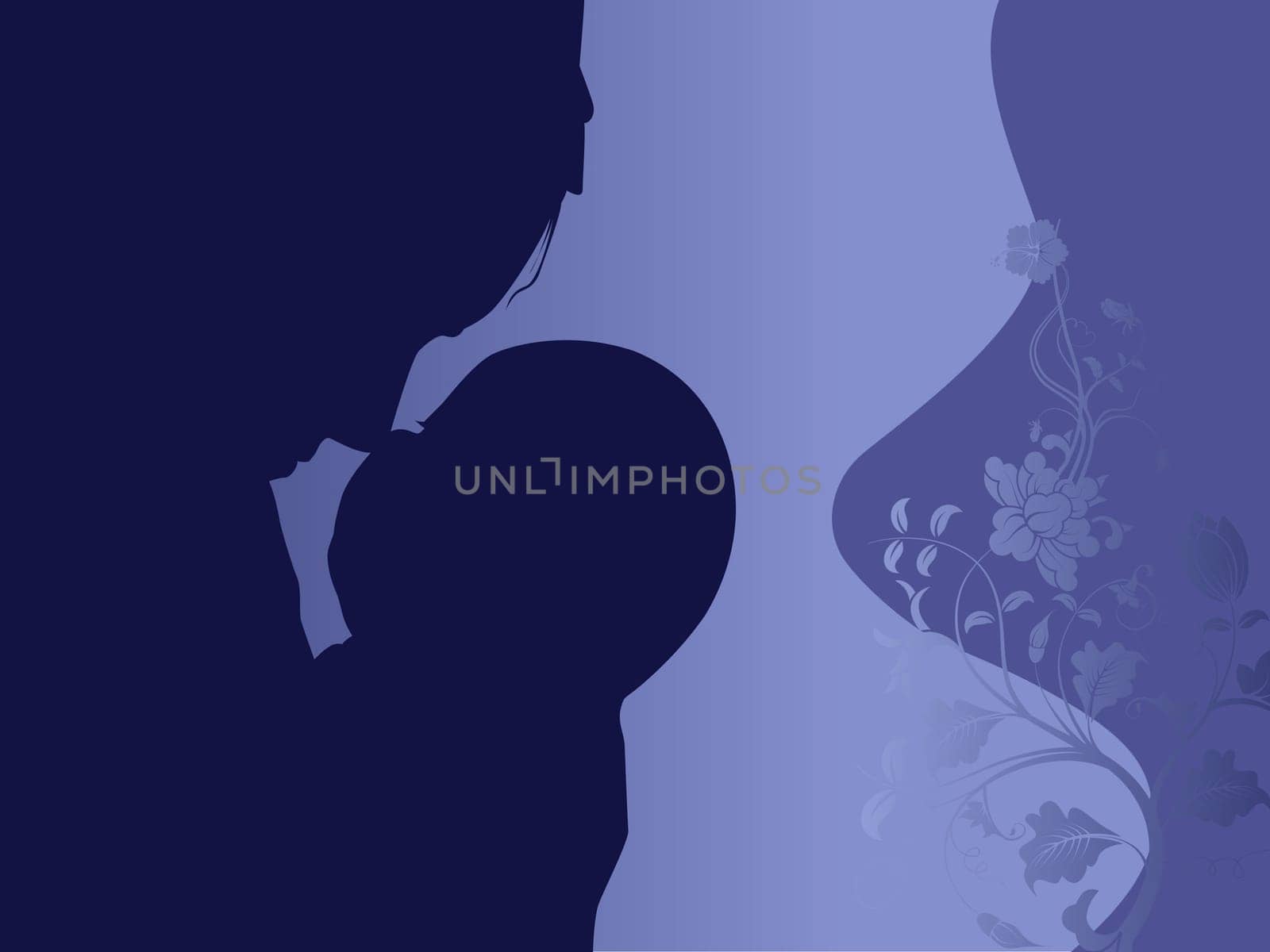 mother and the baby on purple background