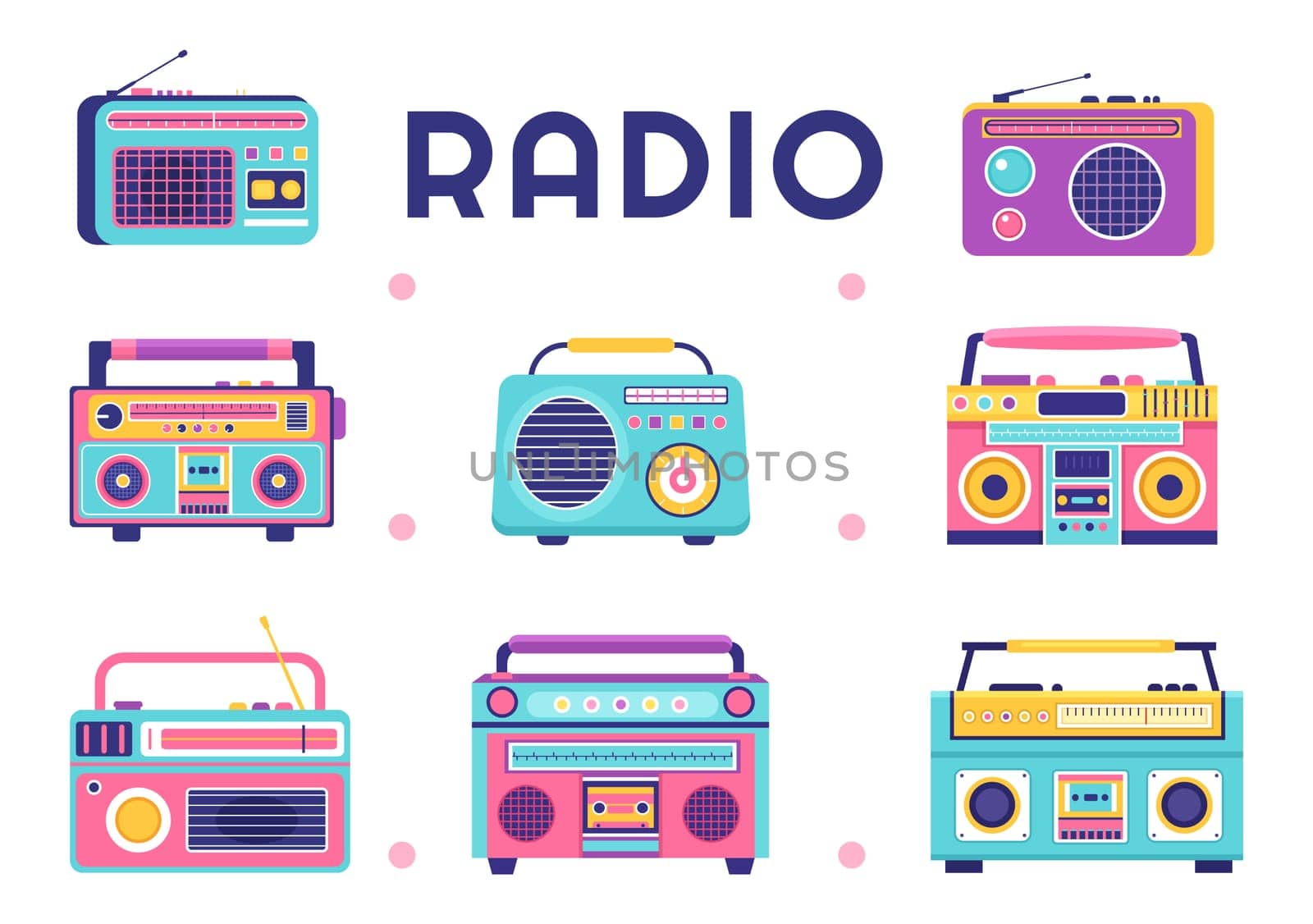 Radio Player for Record, Talk Show, Interviews Celebrity and Listening to Music in Template Hand Drawn Cartoon Flat Style Illustration