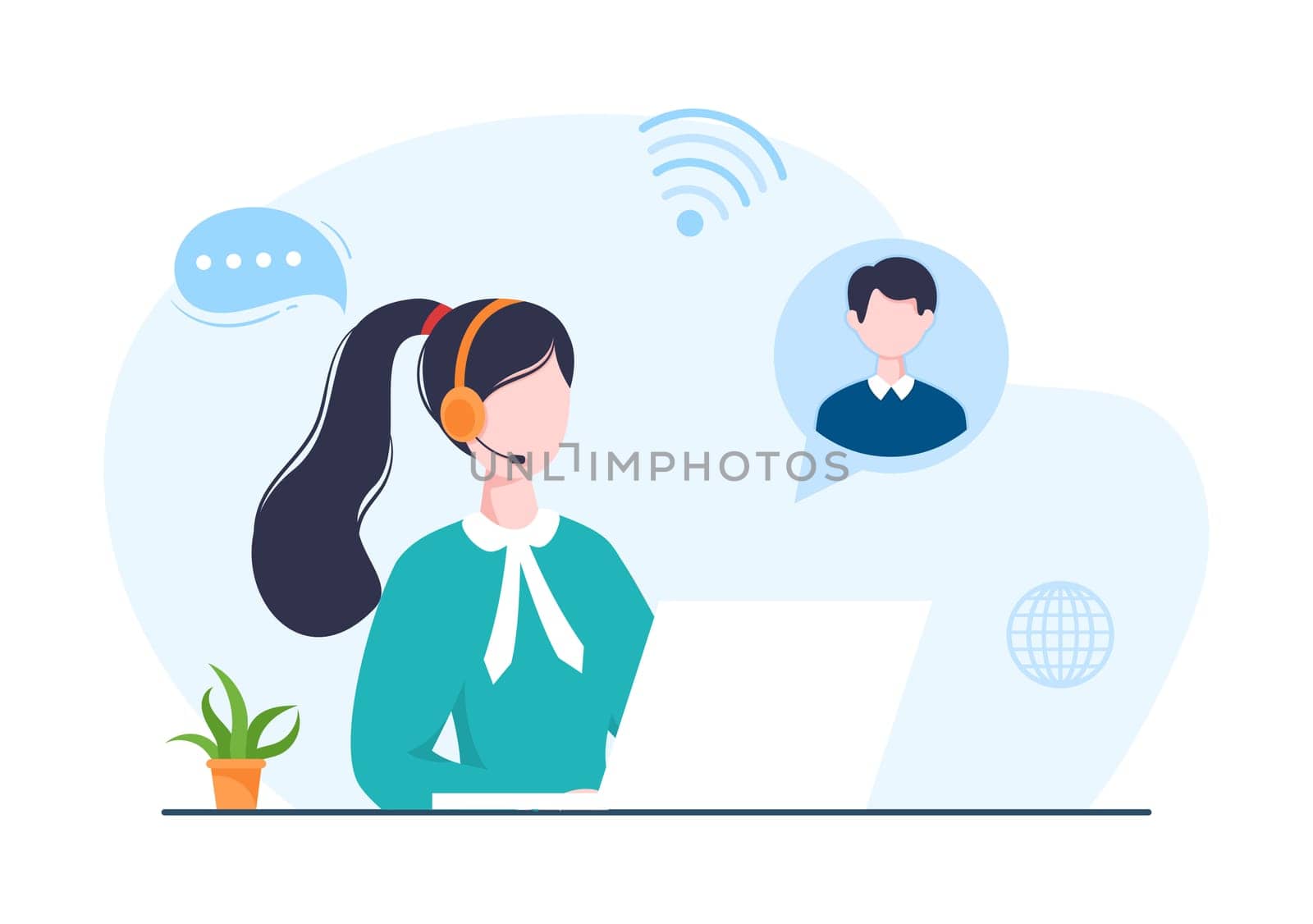 VOIP or Voice Over Internet Protocol with Telephony Scheme Technology and Network Phone Call Software in Template Hand Drawn Cartoon Flat Illustration