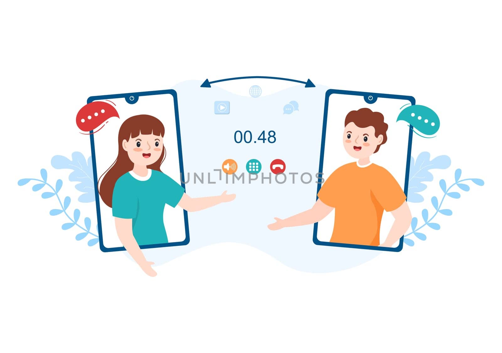 VOIP or Voice Over Internet Protocol with Telephony Scheme Technology and Network Phone Call Software in Template Hand Drawn Cartoon Flat Illustration