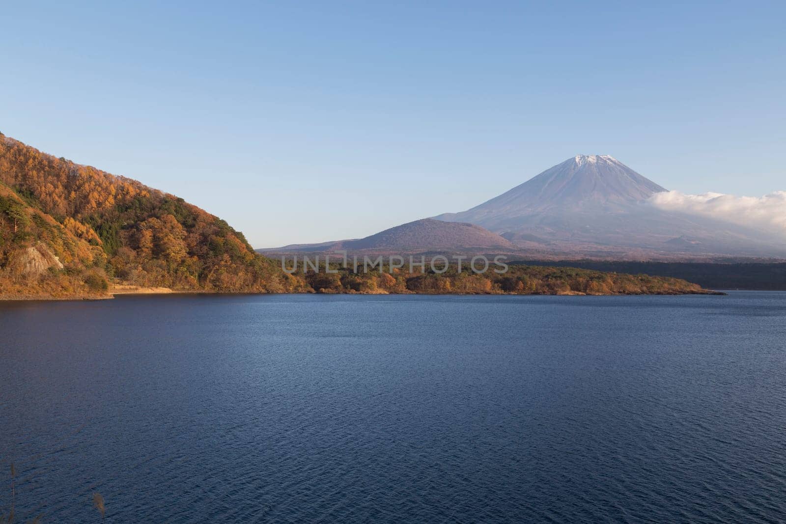 This photo was shot from the area around Mt.Fuji in Autumn. It is time to start snow cap on the top of Mt.Fuji. There are 5 lake around Mt.Fuji.