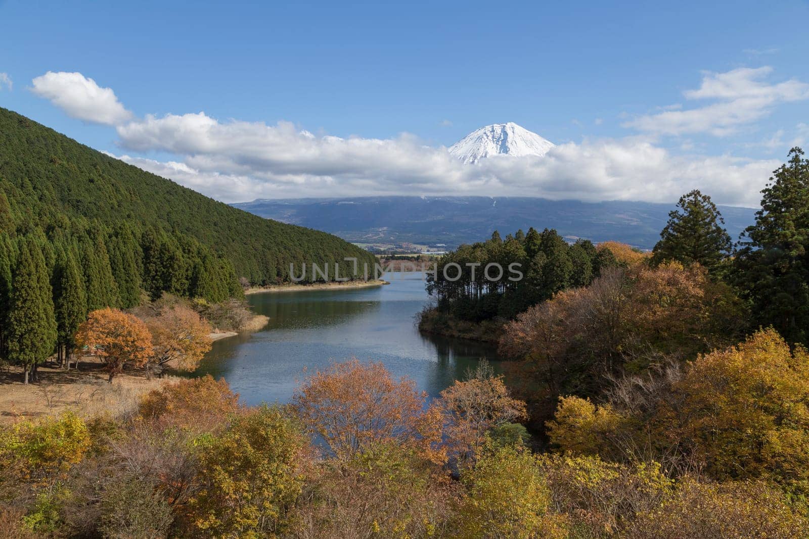 This photo was shot from the area around Mt.Fuji in Autumn. It is time to start snow cap on the top of Mt.Fuji. There are 5 lake around Mt.Fuji.