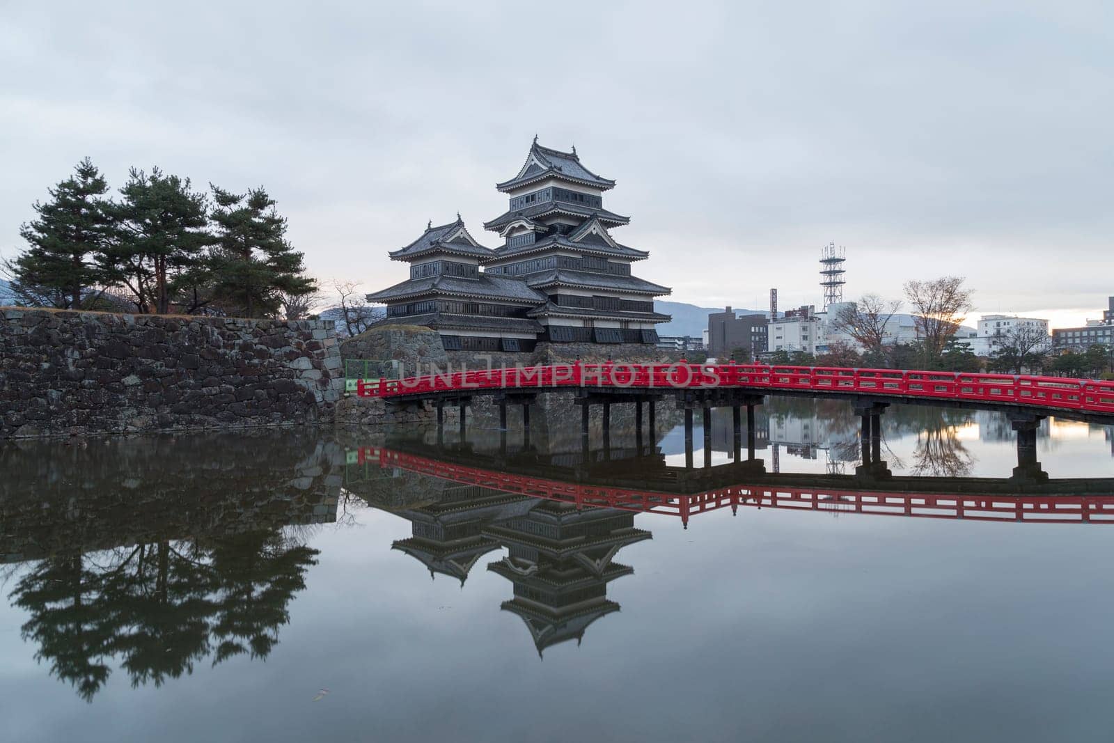 This photo was shot from Matsumoto Castle, Japan in early morning. The soft sunlight touch the castle is so beautiful.