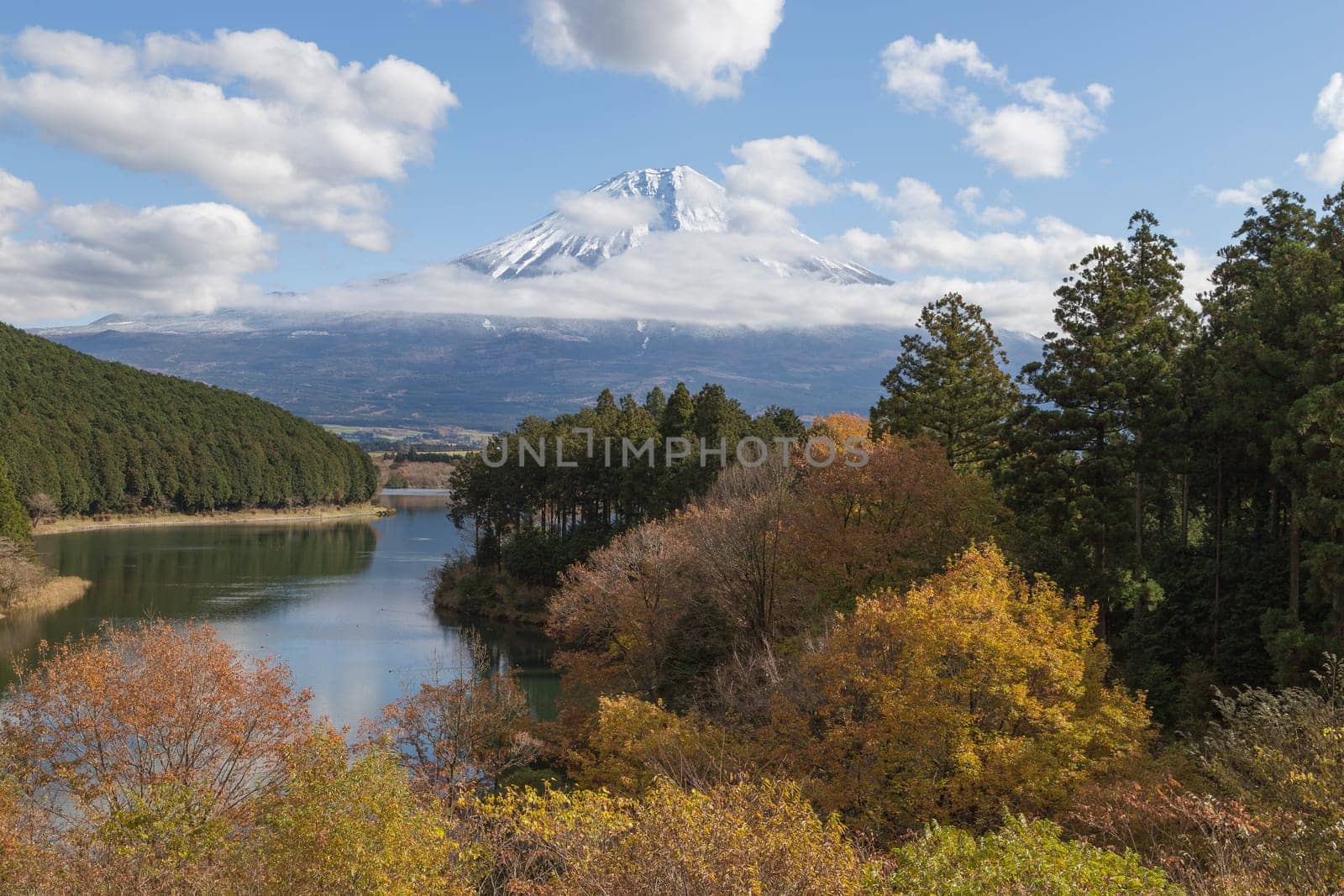 This photo was shot from the area around Mt.Fuji in Autumn. It is time to start snow cap on the top of Mt.Fuji. There are 5 lake around Mt.Fuji.